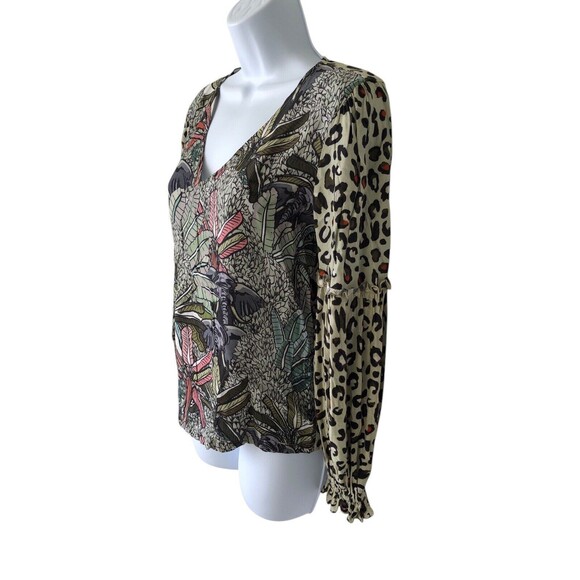 ANTHROPOLOGIE $98 Blank London Sibley Leopard Floral Ruffle Top Size XSmall - Picture 2 of 10